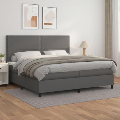 Pat box spring cu saltea, gri, 200x200 cm, piele ecologică GartenMobel Dekor