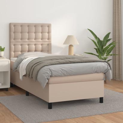 Pat box spring cu saltea, cappuccino, 90x200 cm piele ecologică GartenMobel Dekor