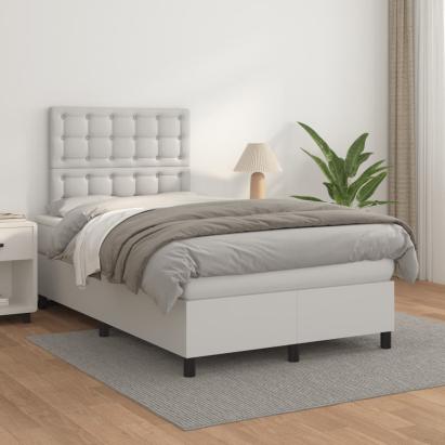 Pat box spring cu saltea, alb, 120x200 cm, piele ecologică GartenMobel Dekor