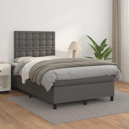 Pat box spring cu saltea, gri, 120x200 cm, piele ecologică GartenMobel Dekor