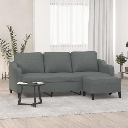 Canapea cu 3 locuri și taburet, gri închis, 180 cm, textil GartenMobel Dekor
