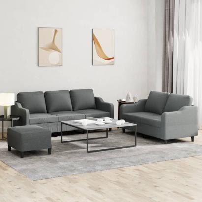Set de canapele cu perne, 3 piese, gri închis, textil GartenMobel Dekor