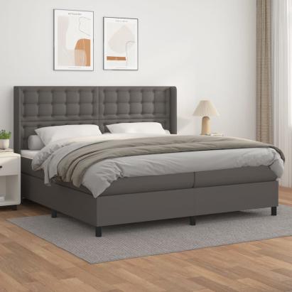 Pat box spring cu saltea, gri, 200x200 cm, piele ecologică GartenMobel Dekor
