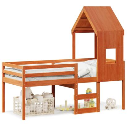 Pat înalt cu acoperiș, maro ceruit, 80x200 cm, lemn masiv pin GartenMobel Dekor