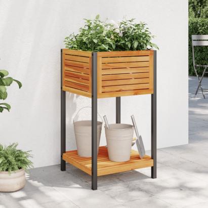 Jardinieră de grădină cu raft 45x45x80cm lemn masiv acacia/oțel GartenMobel Dekor