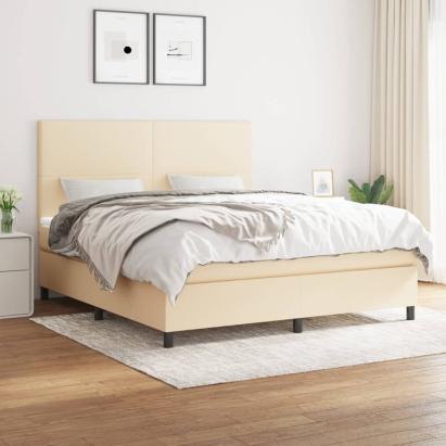 Pat box spring cu saltea, crem, 160x200 cm, material textil GartenMobel Dekor