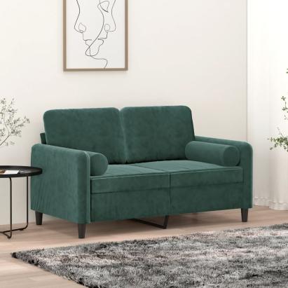 Canapea cu 2 locuri cu pernuțe, verde închis, 120 cm, catifea GartenMobel Dekor