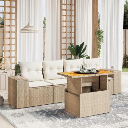Set canapele de grădină cu perne, 5 piese, bej, poliratan GartenMobel Dekor