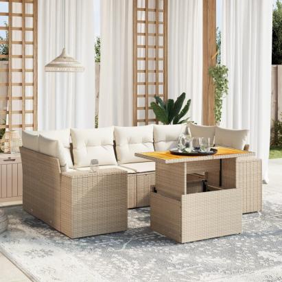 Set canapele de grădină, 7 piese, cu perne, bej, poliratan GartenMobel Dekor
