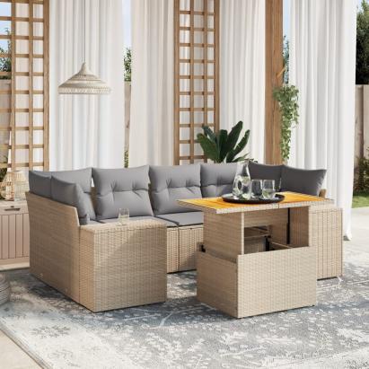 Set canapele de grădină, 7 piese, cu perne, bej, poliratan GartenMobel Dekor