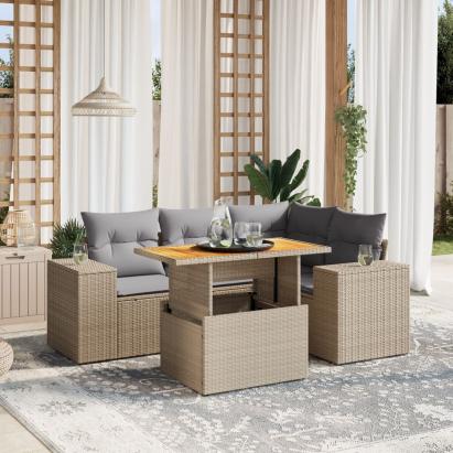 Set canapele de grădină cu perne, 5 piese, bej, poliratan GartenMobel Dekor