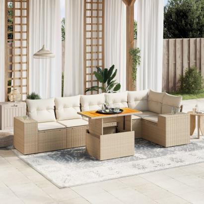 Set canapele de grădină, 7 piese, cu perne, bej, poliratan GartenMobel Dekor
