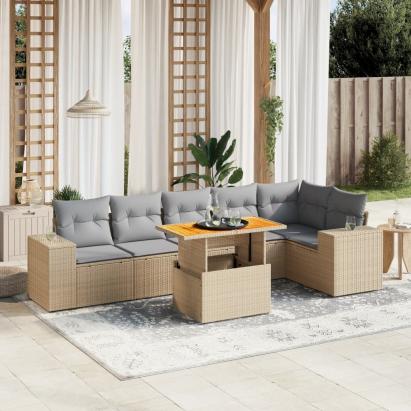 Set canapele de grădină, 7 piese, cu perne, bej, poliratan GartenMobel Dekor