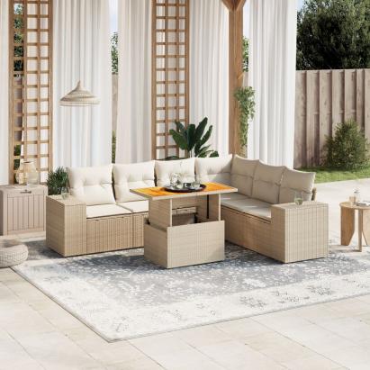 Set canapele de grădină, 7 piese, cu perne, bej, poliratan GartenMobel Dekor