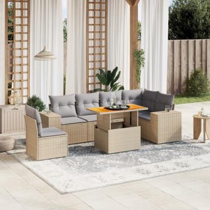 Set canapele de grădină, 7 piese, cu perne, bej, poliratan GartenMobel Dekor