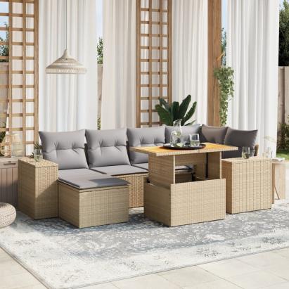 Set canapele de grădină, 7 piese, cu perne, bej, poliratan GartenMobel Dekor