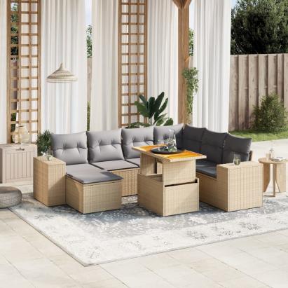 Set canapele de grădină, 8 piese, cu perne, bej, poliratan GartenMobel Dekor