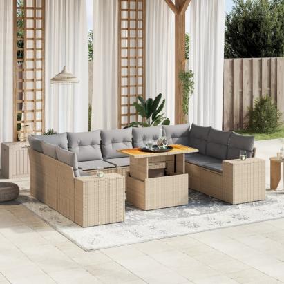 Set canapele de grădină cu perne, 10 piese, bej, poliratan GartenMobel Dekor