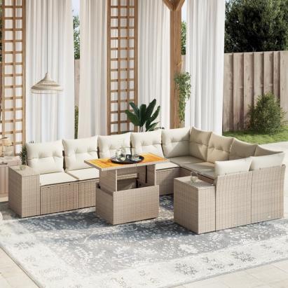 Set canapele de grădină cu perne, 10 piese, bej, poliratan GartenMobel Dekor