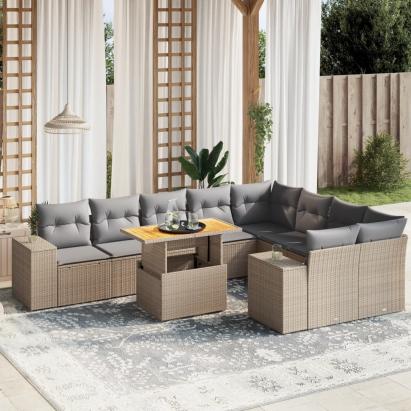 Set canapele de grădină cu perne, 10 piese, bej, poliratan GartenMobel Dekor