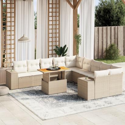 Set canapele de grădină cu perne, 11 piese, bej, poliratan GartenMobel Dekor