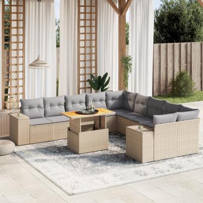 Set canapele de grădină cu perne, 11 piese, bej, poliratan GartenMobel Dekor