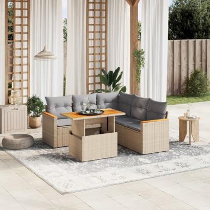 Set canapele de grădină cu perne, 6 piese, bej, poliratan GartenMobel Dekor