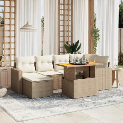 Set canapele de grădină cu perne, 11 piese, bej, poliratan GartenMobel Dekor