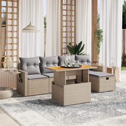 Set canapele de grădină cu perne, 6 piese, bej, poliratan GartenMobel Dekor