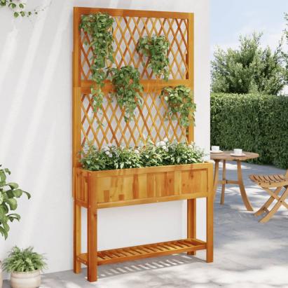 Jardinieră cu spalier/poliță, 100x32x185 cm, lemn masiv acacia GartenMobel Dekor