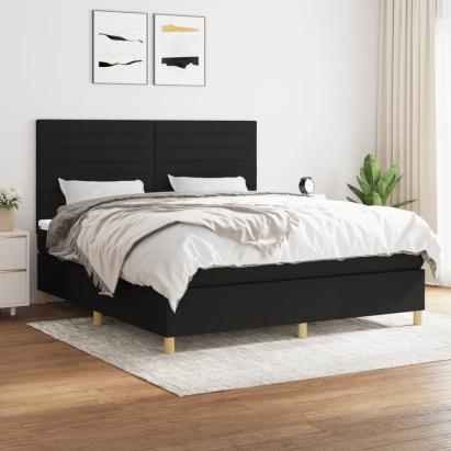 Pat box spring cu saltea, negru, 160x200 cm, textil GartenMobel Dekor