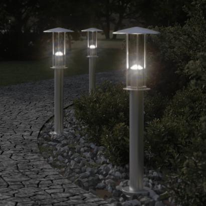 Lămpi exterioare de podea 3 buc. argintiu 60 cm oțel inoxidabil GartenMobel Dekor