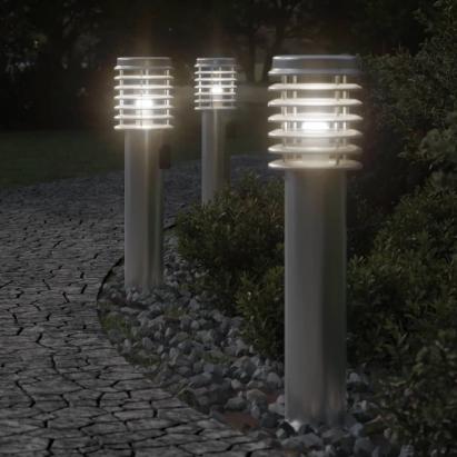 Lămpi de podea de exterior 3 buc argintiu 60 cm oțel inoxidabil GartenMobel Dekor