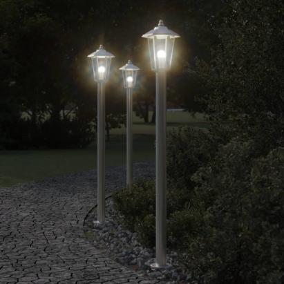 Lămpi exterioare de podea 3 buc argintiu 120 cm oțel inoxidabil GartenMobel Dekor