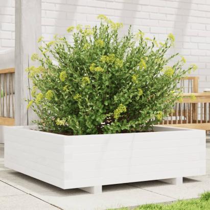 Jardinieră de grădină, alb, 80x80x26,5 cm, lemn masiv de pin GartenMobel Dekor