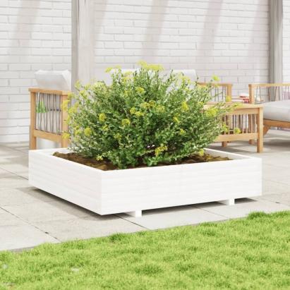 Jardinieră de grădină, alb, 110x110x26,5 cm, lemn masiv de pin GartenMobel Dekor