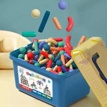 Set magnetic de constructie pentru copii, 136 piese multicolor, cutie depozitare, 2.9-8.6 cm MultiMark GlobalProd
