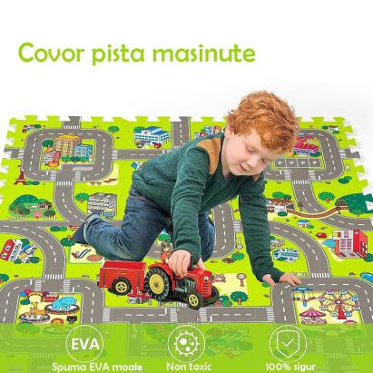 Covoras pista masinute, 9 piese tip puzzle, spuma eva, grosime 1 cm, 90x90 cm MultiMark GlobalProd