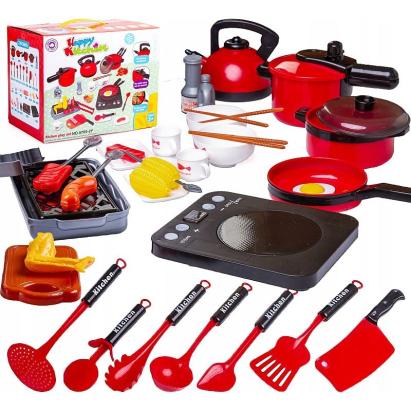 Accesorii bucatarie pentru copii, set 36 piese, plita inductie, grill, ceainic, oale, ustensile, alimente MultiMark GlobalProd