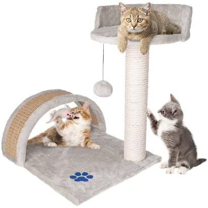 Ansamblu de joaca multifunctional pentru pisici, 2 nivele, funie sisal, inaltime 50 cm, gri MultiMark GlobalProd