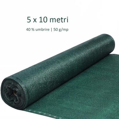 Plasa de umbrire, rola 5x10 metri, grad de umbrire 40%, 50 g/mp, hdpe, verde MultiMark GlobalProd