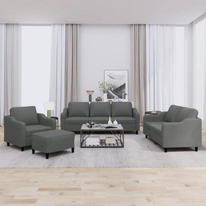 Set de canapele cu perne, 4 piese, gri închis, textil GartenMobel Dekor