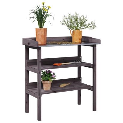 Masă de plante cu raft, gri, 78x38x82,5 cm, lemn masiv de brad GartenMobel Dekor