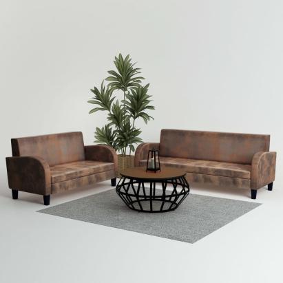 Set canapea, 2 buc., piele artificială de căprioară, maro GartenMobel Dekor