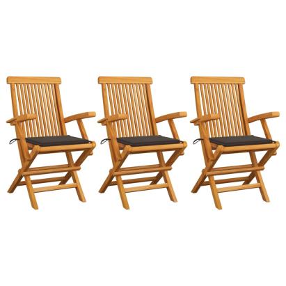 Scaune de grădină cu perne gri taupe, 3 buc., lemn masiv de tec GartenMobel Dekor