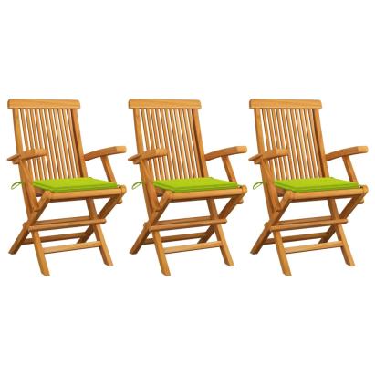 Scaune de grădină cu perne verde aprins, 3 buc., lemn masiv tec GartenMobel Dekor