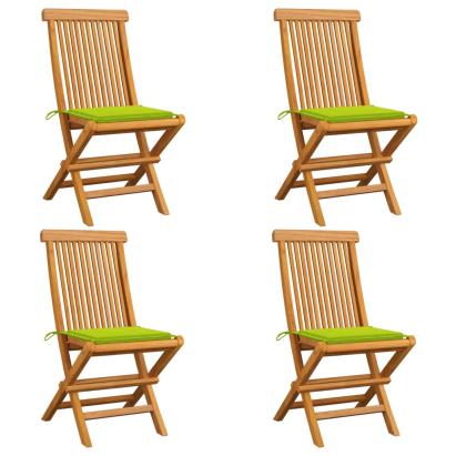 Scaune de grădină cu perne verde aprins, 4 buc., lemn masiv tec GartenMobel Dekor