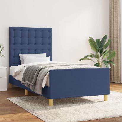 Cadru de pat cu tăblie, albastru, 90x190 cm, textil GartenMobel Dekor