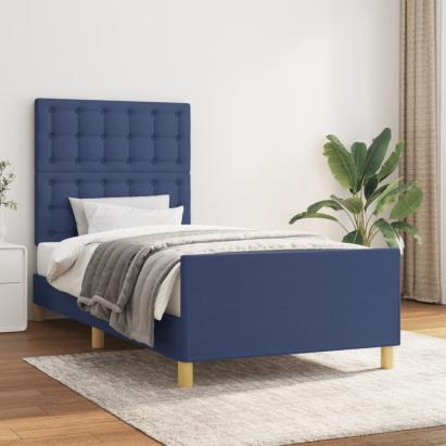 Cadru de pat cu tăblie, albastru, 90x200 cm, textil GartenMobel Dekor