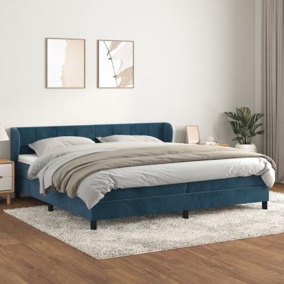 Pat box spring cu saltea, albastru închis, 200x200 cm, catifea GartenMobel Dekor